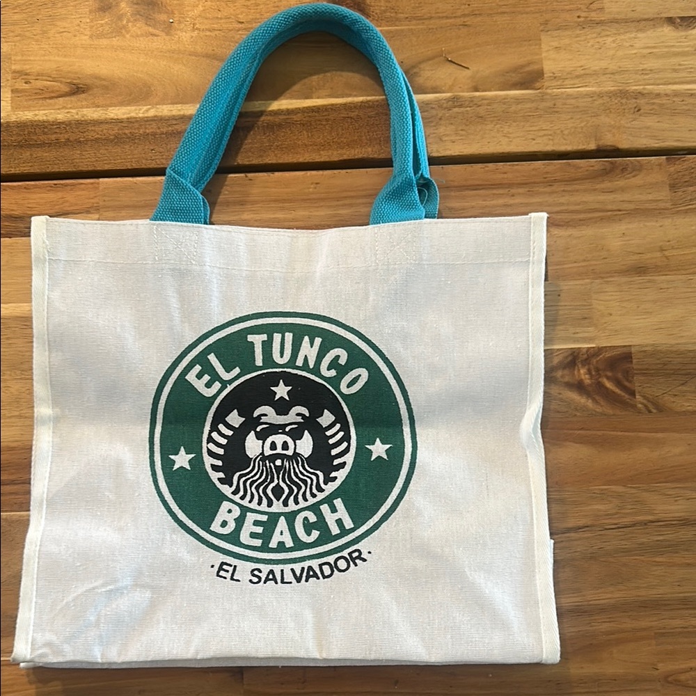 El Tunco Beach Tote Bag with Teal Handles / NWOT